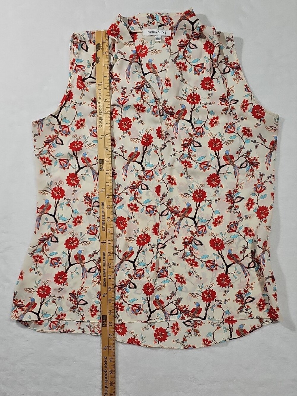 Rose & Olive Cream Sleeveless Camisole with Red Floral & Multicolor Bird Print - Picture 4 of 5